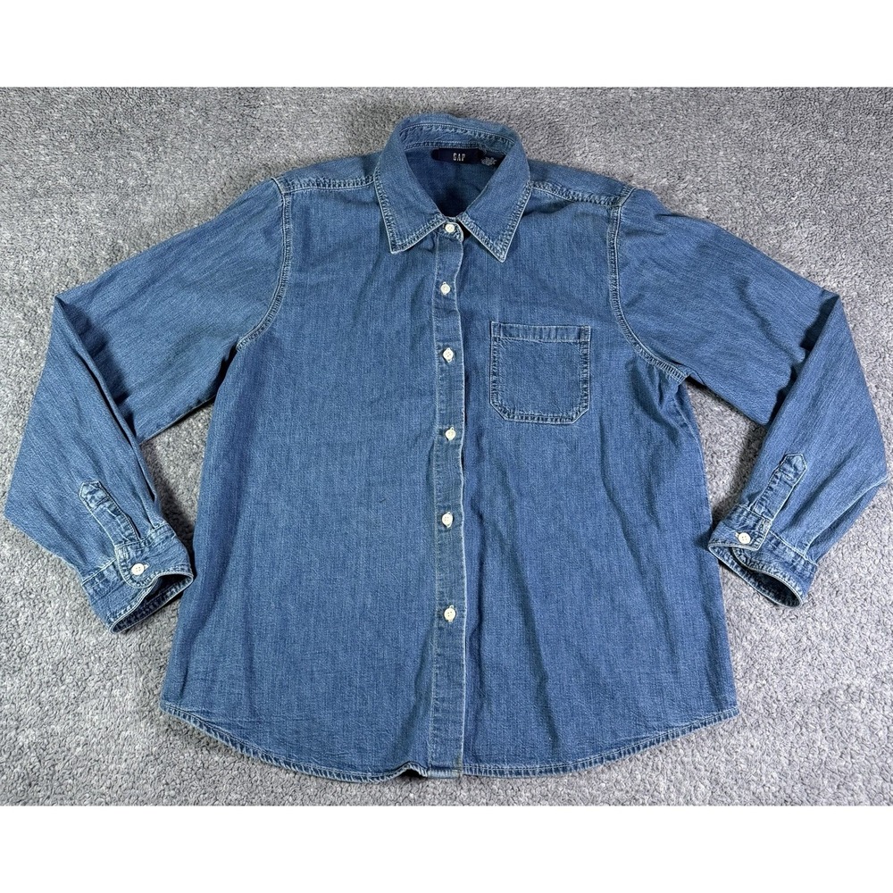 VINTAGE GAP Shirt Womens XL Blue Denim Button Up Casual Long Sleeve 90s Y2K